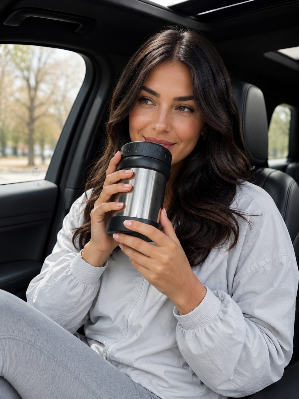 Stainless Steel Travel Mug with Black Lid and Base